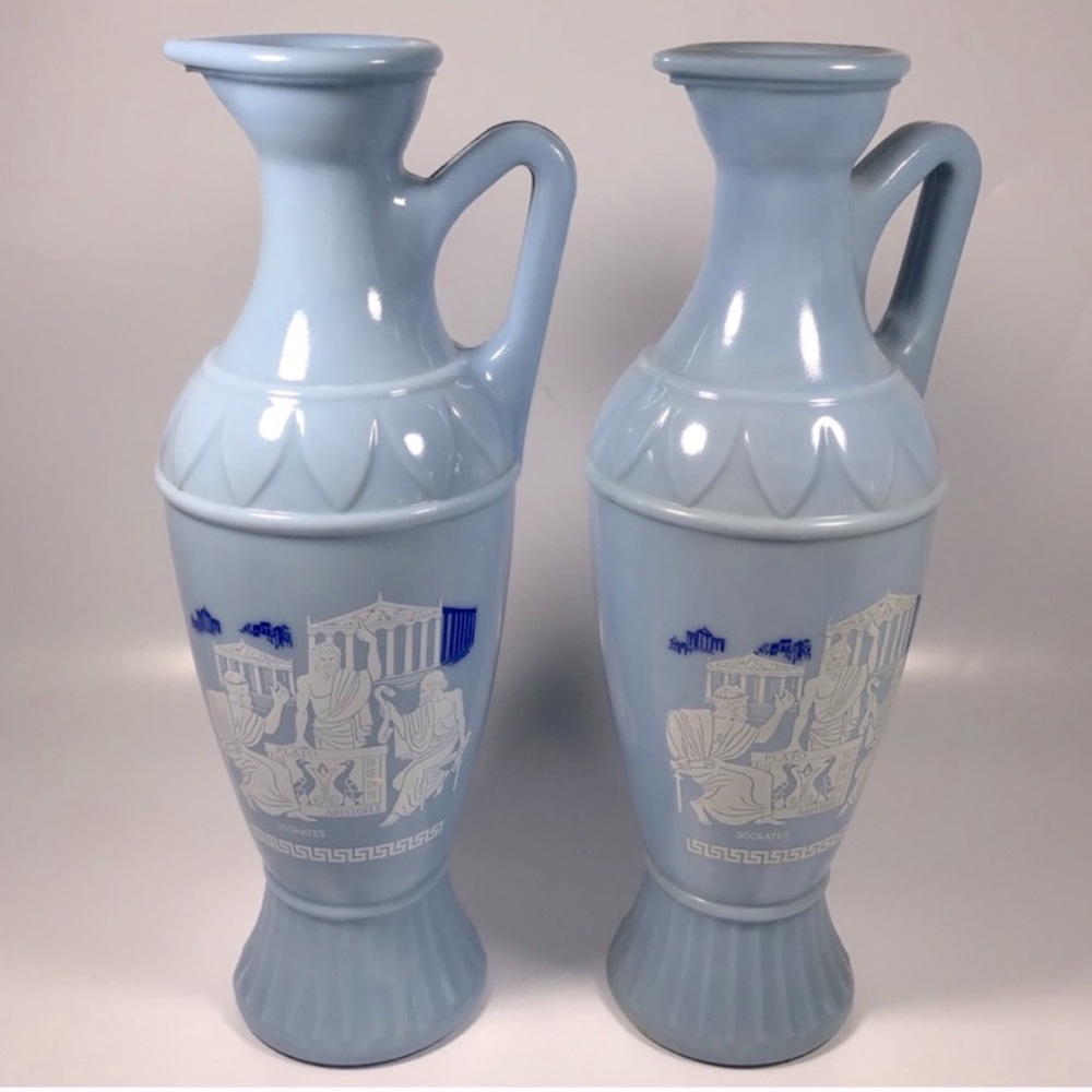 Single Collectible Avon Socrates Pitcher Roman Scenes in White Navy Powder Blue